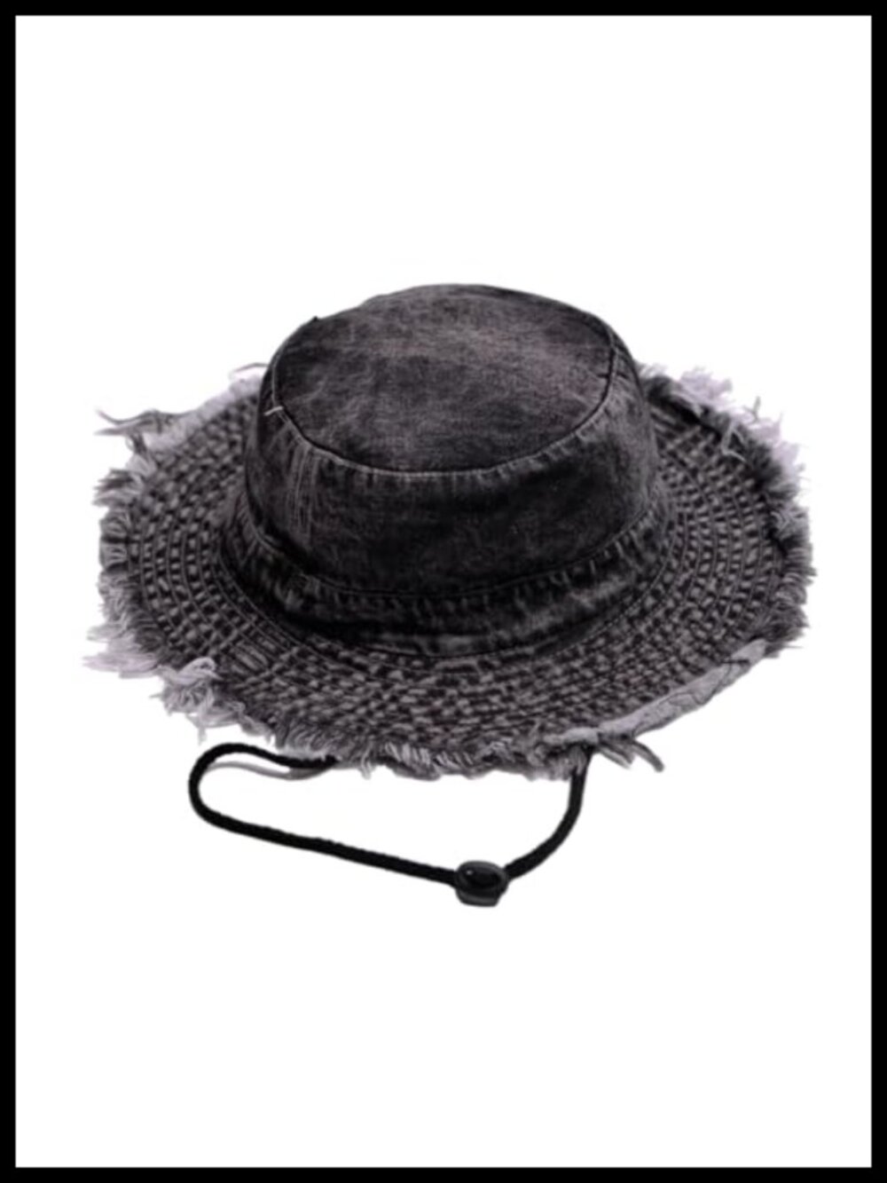 Cotton Denim Distressed Bucket Hat Fringe Adjustable